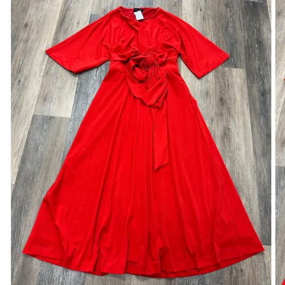 Red Ted Baker Syrrina wrap around open back dress red bow cutout formal fall - Picture 5 of 7